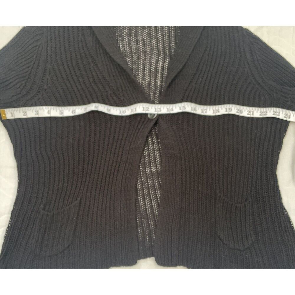 J Jill Cardigan Sweater M Black V Neck Single Button 100% Cotton, Shawl Collar - Picture 6 of 10